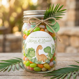 Redonda Cute pegatina de regalo de baby shower de dinosaur