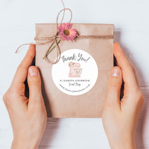 Redonda Cute Pink Mixer Bakery Business Gracias Pegatina