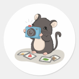 Redonda Cute Ratón con Cámara Fotógrafo Pegatina
