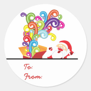 Redonda Cute Santa Claus Y Caja De Regalo Pegatina De Navi