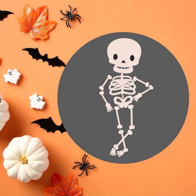Redonda Cute Skeleton Simple Moderno Pegatina de Halloween (Subido por el creador)
