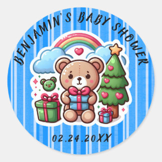 Redonda Cute Teddy Bear Baby Shower Classic Round Pegatina