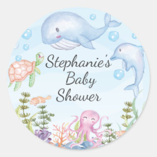 Redonda Cute Under the Sea Baby Shower Favor Pegatina