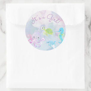 Redonda Cute Under the Sea Watercolor Es un Pegatina Chica