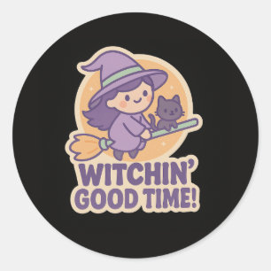 Redonda Cute Witch Halloween Pegatina para niños