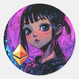 Redonda Cyberpunk Ethereum Waifu Anime Crypto Pegatina