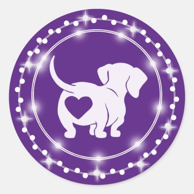 Redonda Dachshund Heart Love Pegatina (Anverso)