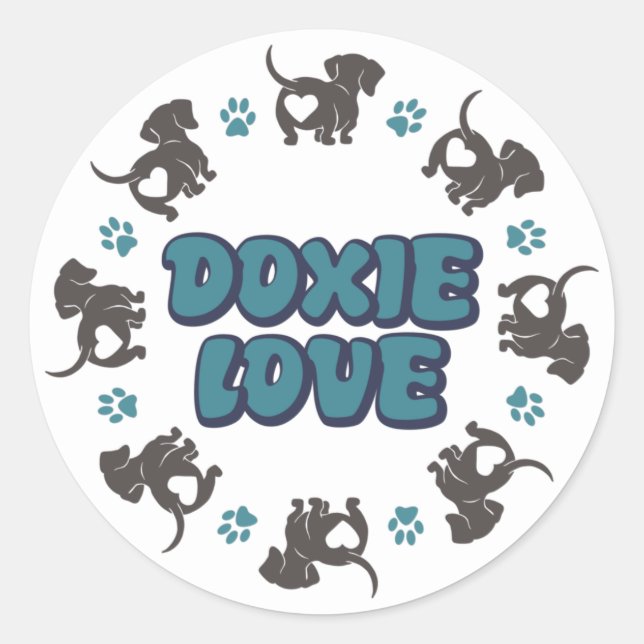 Redonda Dachshund Love Pegatina (Anverso)