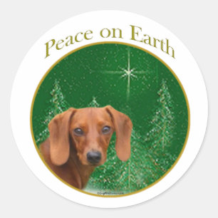 Redonda Dachshund Peace on Earth - Pegatina