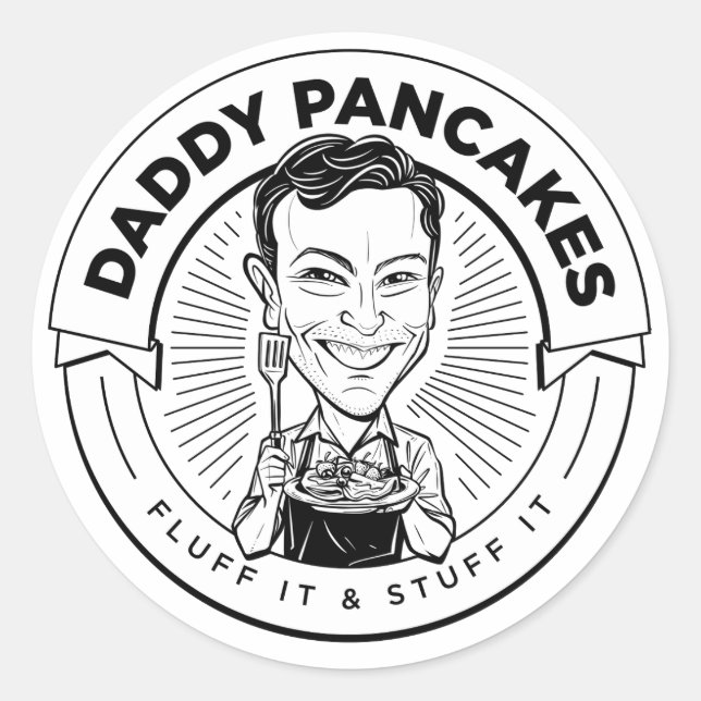 Redonda "Daddy Pancakes" Pegatina de B&W (Anverso)