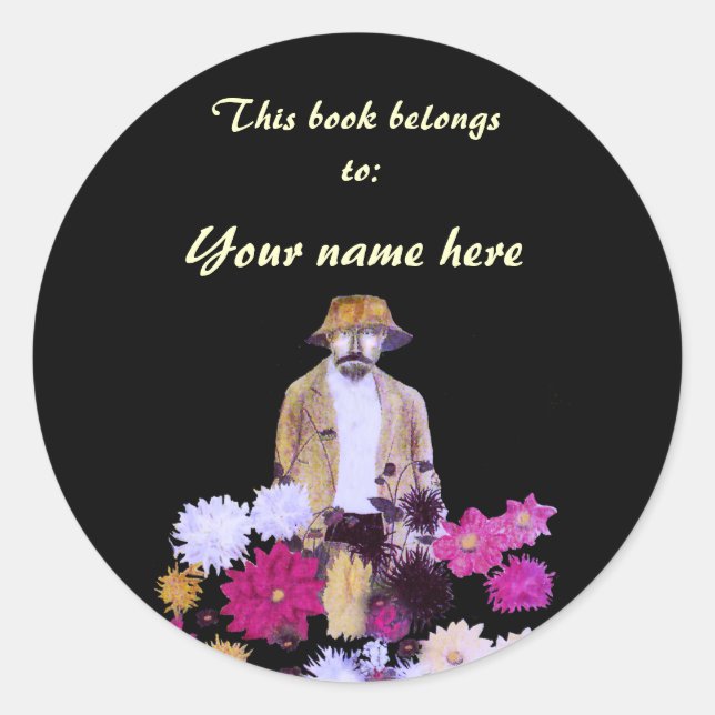 Redonda Dahlia Gardener Pegatina de Bookplate (Anverso)