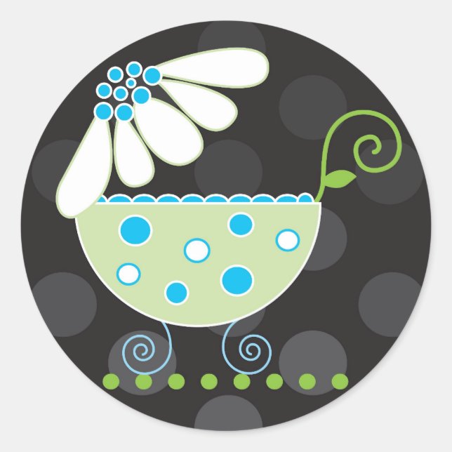 Redonda Daisy Baby Invitation o Pegatina favorito (Anverso)