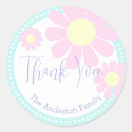 Redonda Daisy Baby Shower Gracias Pegatina Azul