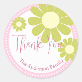 Redonda Daisy Baby Shower Gracias Pegatina Rosa