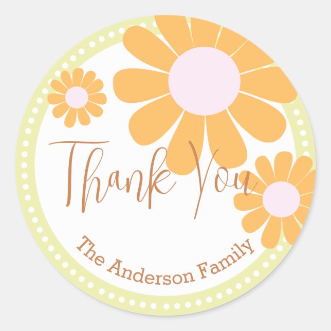 Redonda Daisy Baby Shower Gracias Pegatina Verde (Anverso)