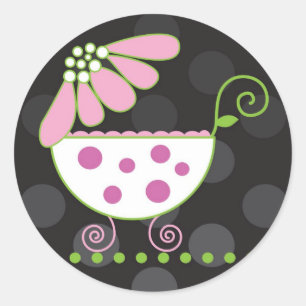 Redonda Daisy Carriage Invitación del bebé o Pegatina favo