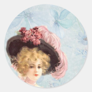 Redonda Dama victoriana en Pegatina Gorra de Feathered