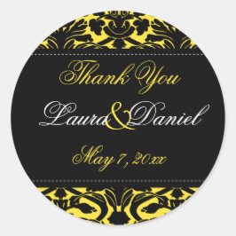 Redonda Damasco amarillo y negro de 1,5" Gracias Pegatina