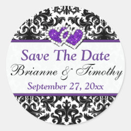 Redonda Damasco Black White Purple Save the Date Pegatina