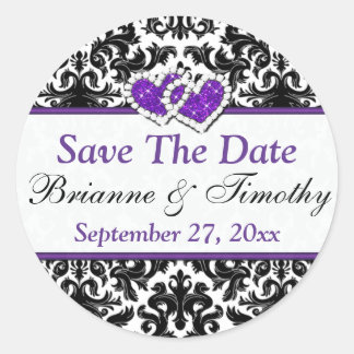 Redonda Damasco Black White Purple Save the Date Pegatina