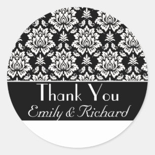 Redonda Damasco blanco y negro Gracias Pegatina