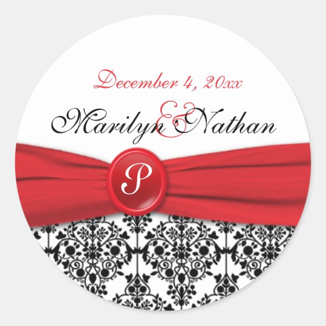 Redonda Damasco negro con Pegatina redondo de 1,5" rojo di (Anverso)