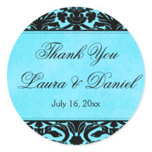 Damask azul y negro de 1.5" Gracias Pegatina