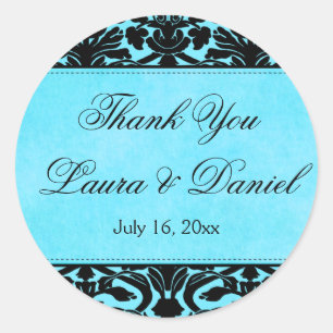 Redonda Damask azul y negro de 1.5" Gracias Pegatina