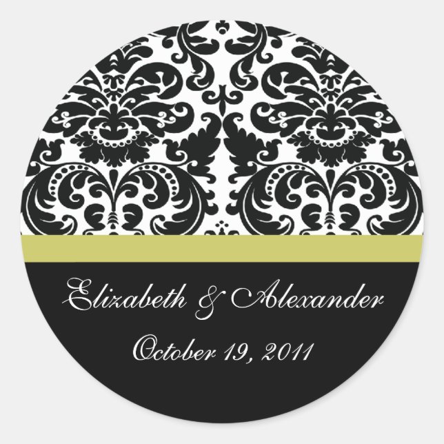 Redonda Damask Chartreuse Green Bridal Shower Pegatina (Anverso)