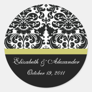Redonda Damask Chartreuse Green Bridal Shower Pegatina
