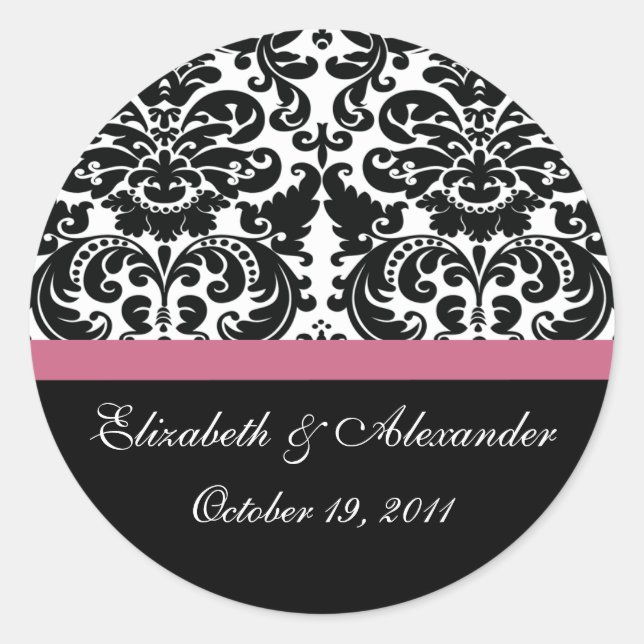 Redonda Damask Honeysuckle Pegatina de ducha de novia rosa (Anverso)