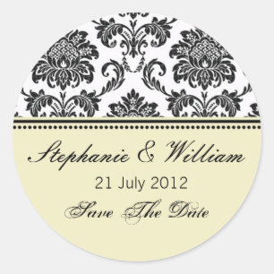 Redonda Damask Ivory Boda Pegatina