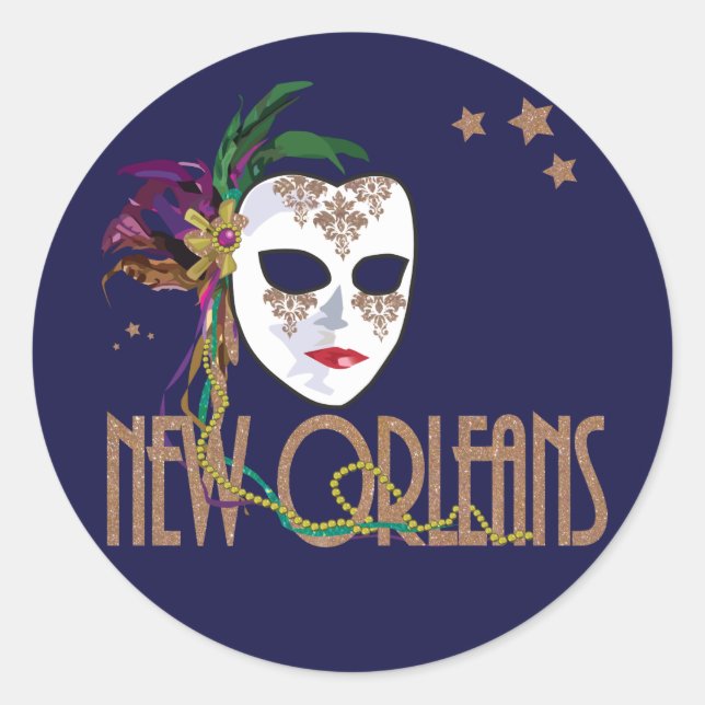 Redonda Damask New Orleans Mask Pegatina (Anverso)