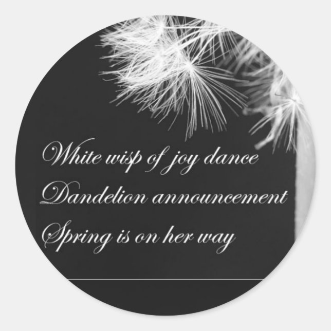 Redonda Dandelion Haiku Pegatina (Anverso)