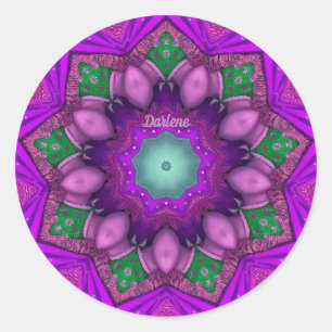 Redonda DARLENE ~ Bonito pegatina rosa y verde púrpura