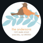 Redonda de aves de otoño de etiquetas de direccion<br><div class="desc">El diseño es agradable y cuenta con un ilustracion dulce de dos pájaros.</div>