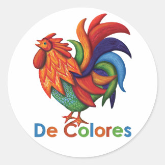 Redonda De Colores Rooster Gallo Pegatina Redondo, Matte