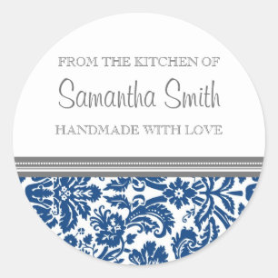 Redonda De la cocina del Pegatina Blue Damask