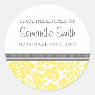 Redonda De la cocina del Pegatina Lemon Damask