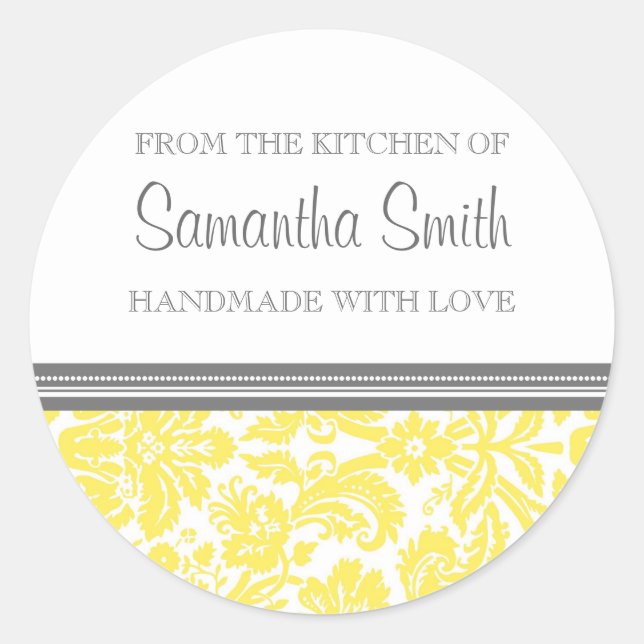 Redonda De la cocina del Pegatina Lemon Damask (Anverso)