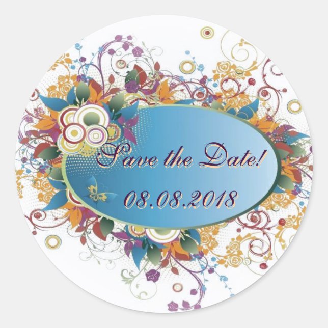 Redonda Deco floral ~ Guardar la Pegatina de fecha (Anverso)