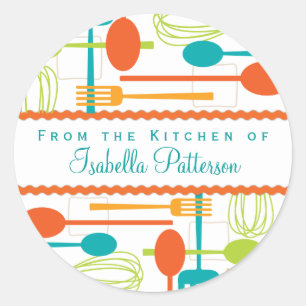 Redonda Del Pegatina de utensilios de cocina retro de coci