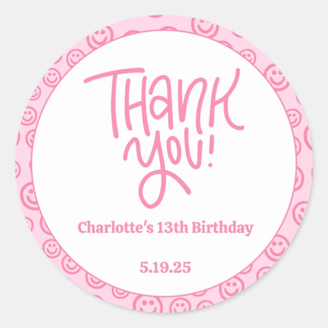 Redonda Día de Aniversario Preppy Gracias Pegatina (Anverso)