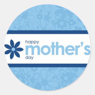 Redonda Día de la Madre Pegatina floral azul alegre