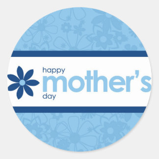 Redonda Día de la Madre Pegatina floral azul alegre