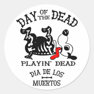 Redonda dia de los muertos en pegatina de perros muertos