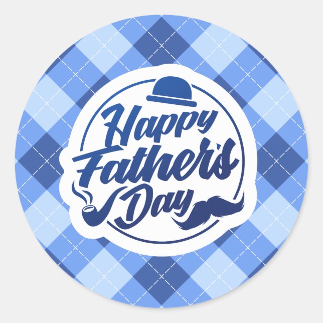 Redonda Día del padre feliz azul simple | PEGATINA (Anverso)