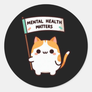 Redonda Día Mundial de la Salud Mental Pegatina de Gatos