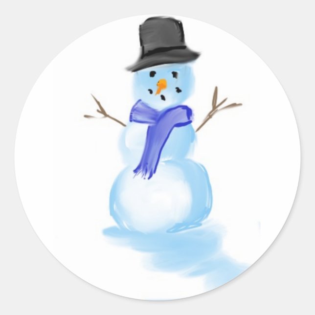 Redonda dibujante de snowman en pegatina (Anverso)