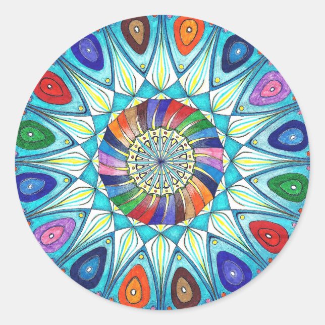 Redonda dibujo de mandala abstracta pegatina (Anverso)